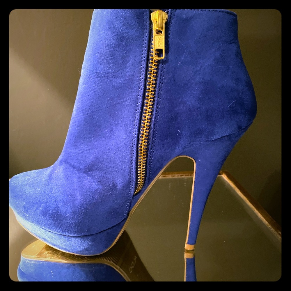 Electric blue suede bootie